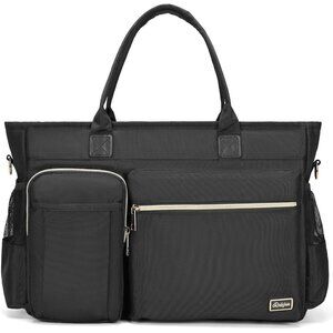 BlackMiddle Size Computer Messenger Laptop Tote with 15.6'' Padded Laptop Sleeve